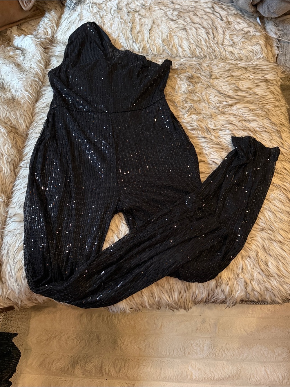 Strapless Black Sequin Jumpsuit